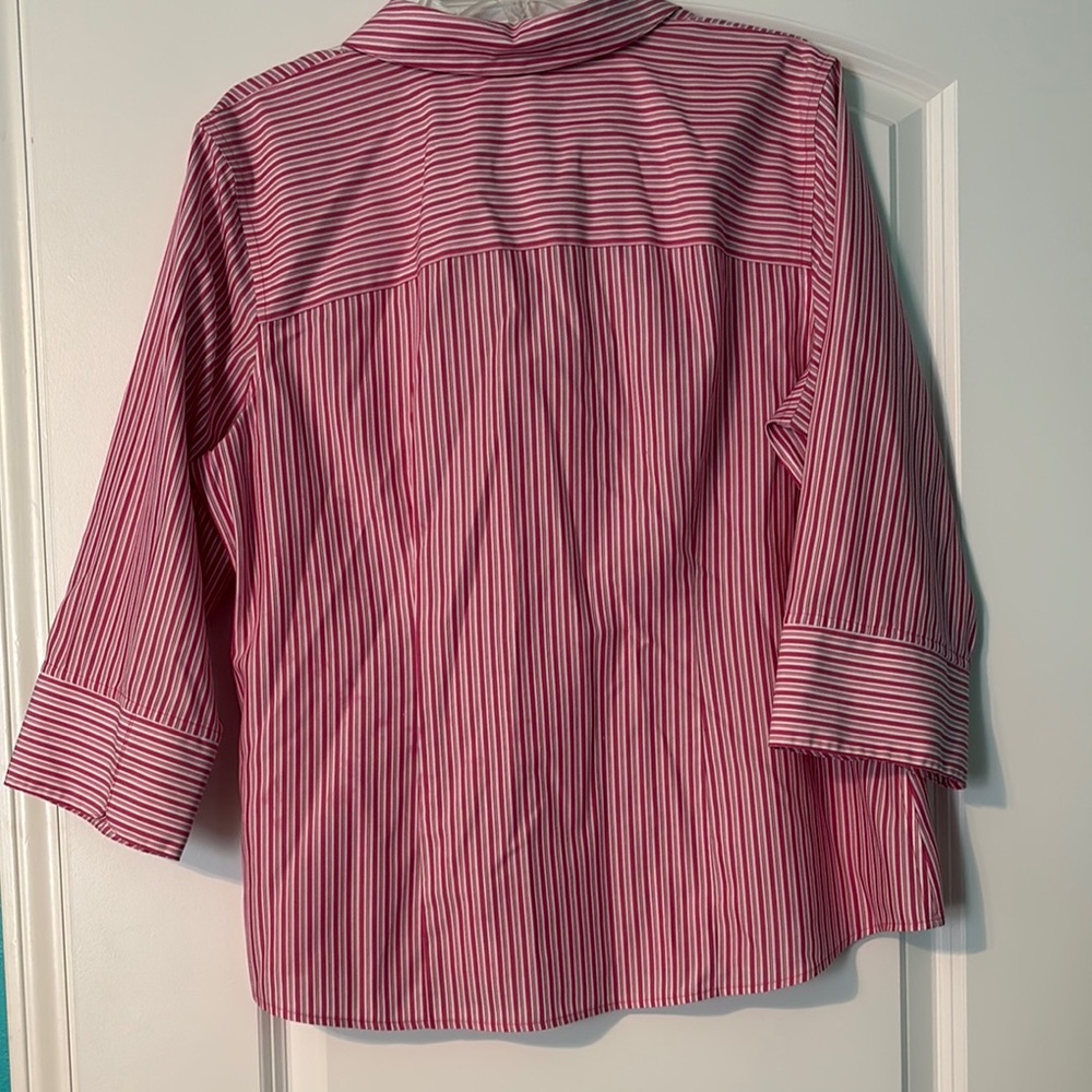 Chico's Pink and White Notched Collar Button Down Shirt - Picture 2 of 3
